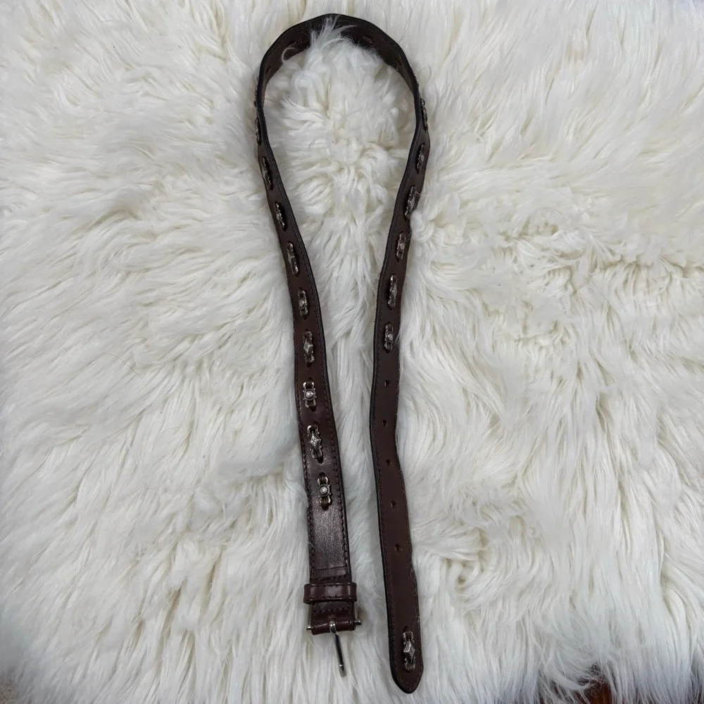Abercrombie Dark Brown Embellished Leather Waist Belt Leather
